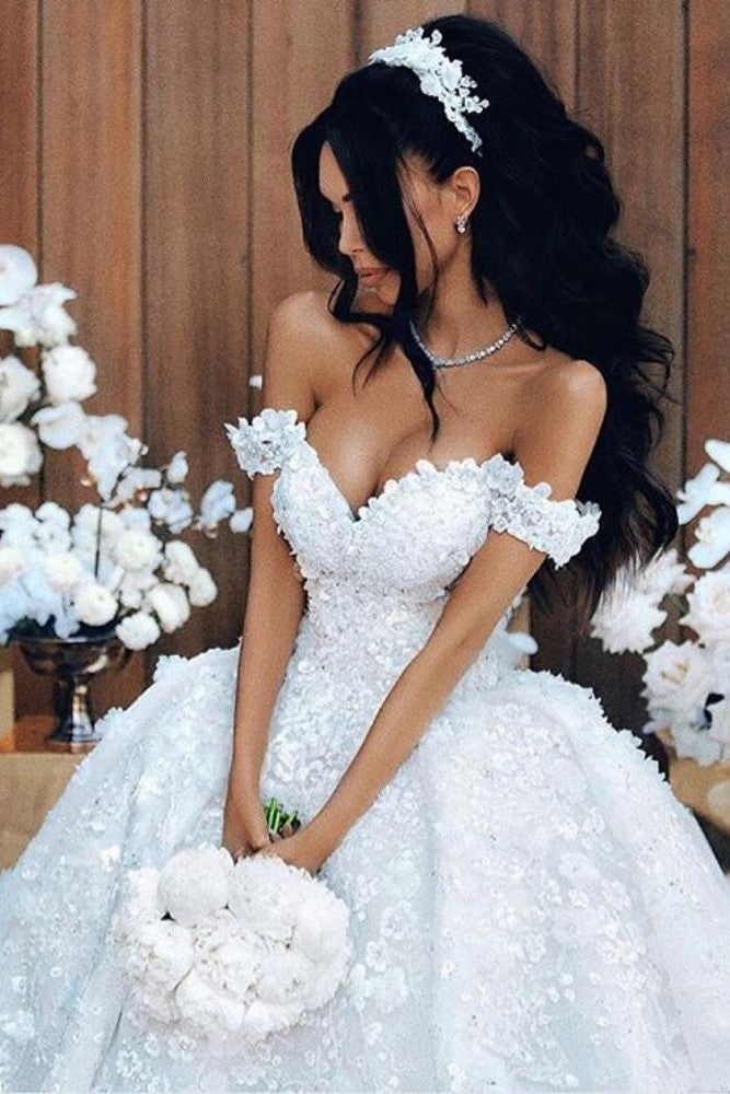 Off The Shoulder Appliques Luxurious Wedding Dresses Princess Ball Gown Modern Bride Dress