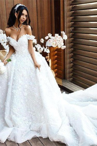 Off The Shoulder Appliques Luxurious Wedding Dresses Princess Ball Gown Modern Bride Dress