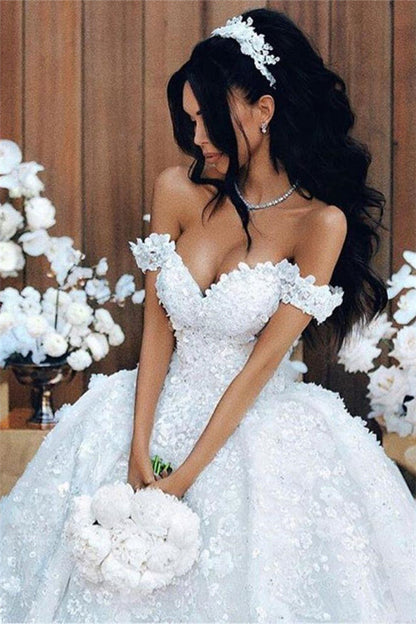 Off The Shoulder Appliques Luxurious Wedding Dresses Princess Ball Gown Modern Bride Dress