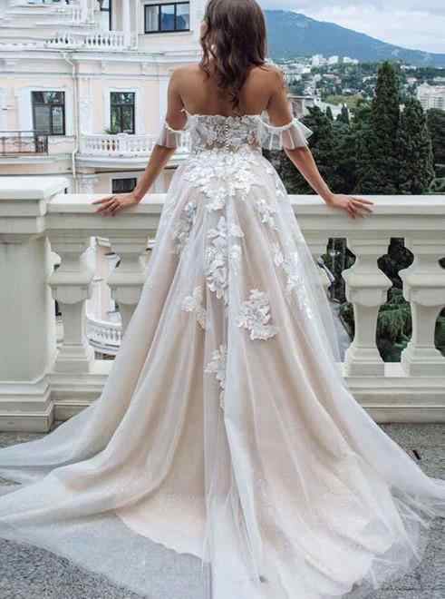 Off The Shoulder Appliques Wedding Dresses A line Tulle Bridal Gowns