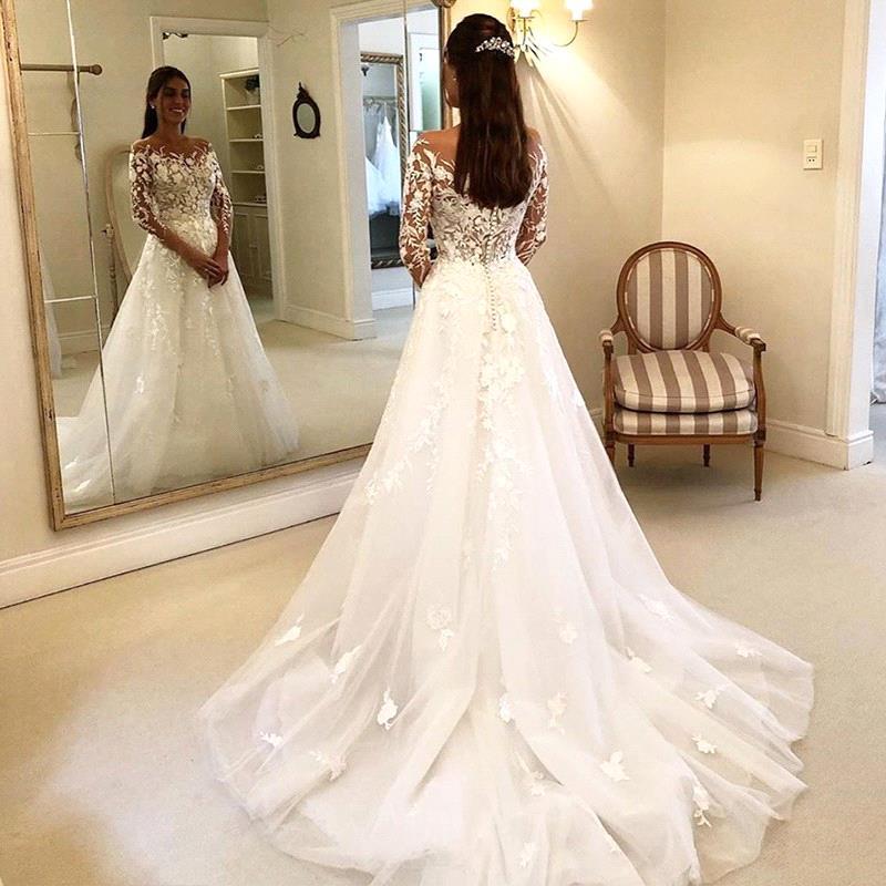 Off-the-Shoulder Long Sleeves Mermaid Lace Wedding Dress