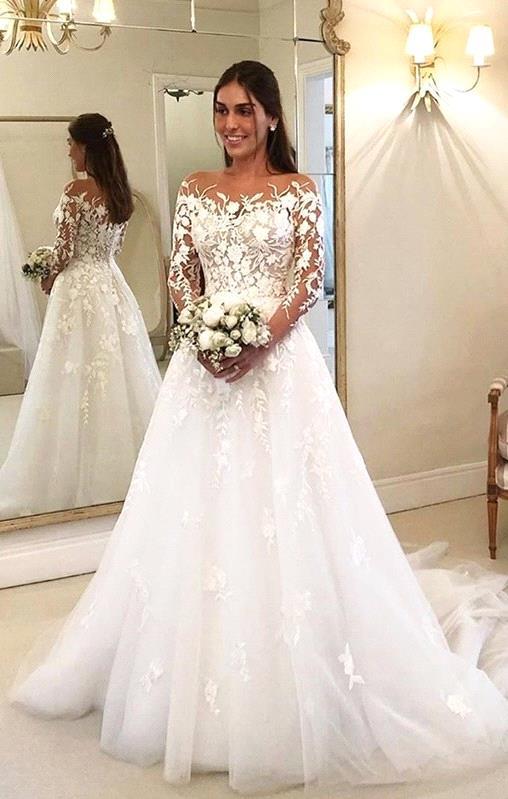 Off-the-Shoulder Long Sleeves Mermaid Lace Wedding Dress