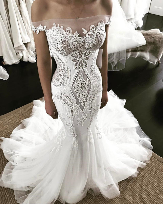 Off the shoulder Strapless Mermaid Lace Wedding Dress