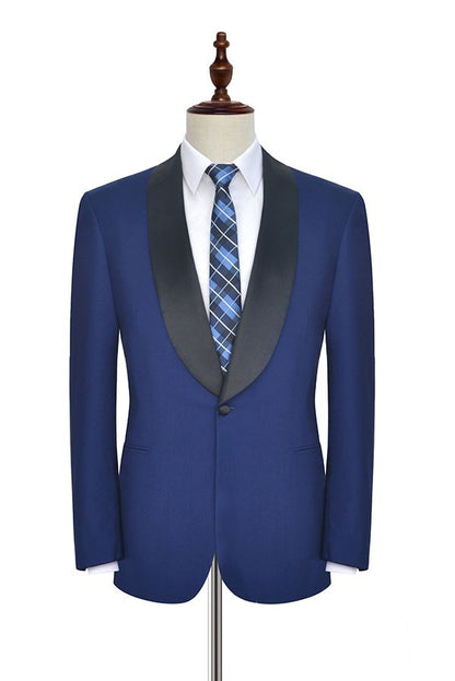 One Button Black Silk Shawl Lapel Wedding Suits for Men Custom design Blue Mens Marriage Suits