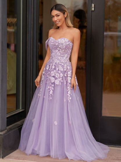 Sweet-Heart Tulle One Shoulder Floor Length Prom Dress