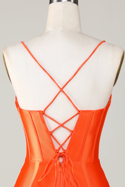 Orange Sparkly Beaded Corset Tight Short Homecoming Dress