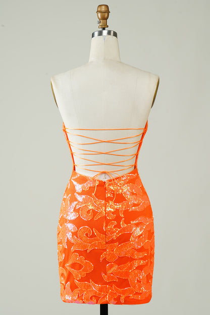 Orange Strapless Tight Homecoming Dress