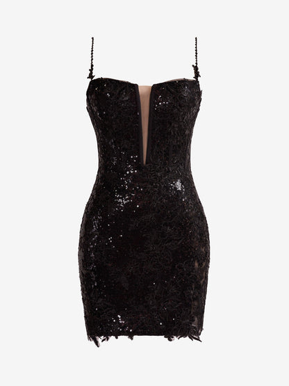 Orla |Sheath Spaghetti Straps Sequined Lace Homecoming Dress