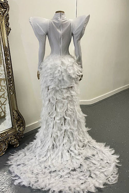 Oscars Rhinestone Feather Dress