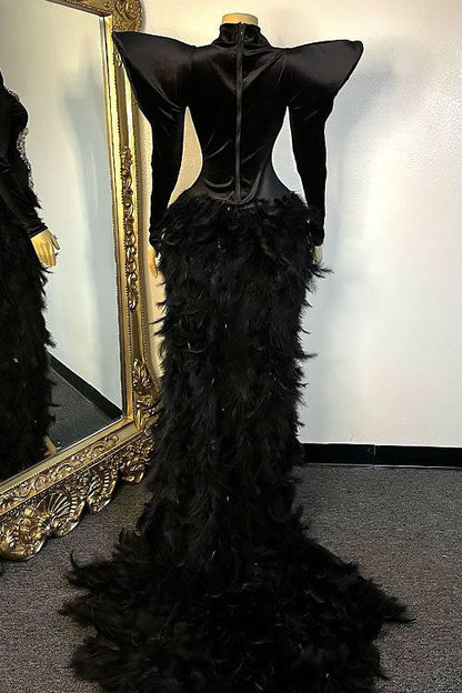 Oscars Rhinestone Feather Dress(Ready To Ship)