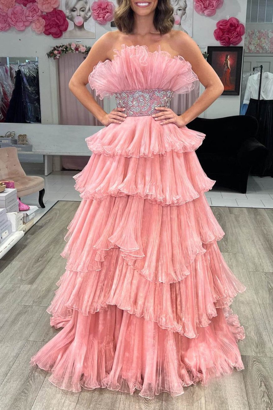 Peyton | A Line Strapless Long Prom Dress with Ruffles