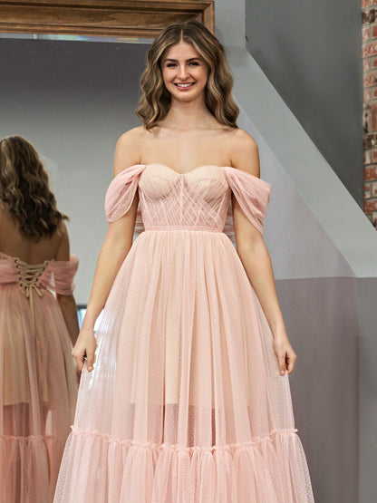 Nova | A-Line Rose Pink Tulle Sweetheart Tea-Length Prom Dress