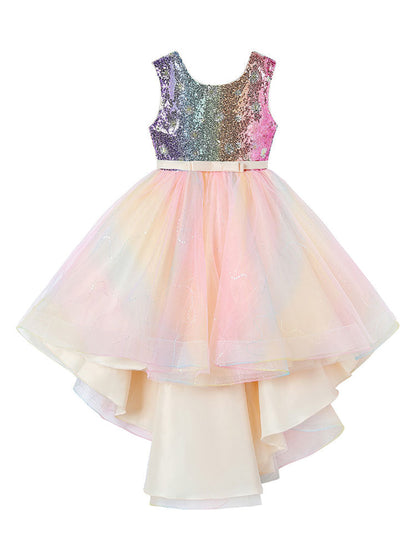 Pink Jewel Neck Tulle Sleeveless Short Princess Dress Bows Formal Kids Pageant flower girl dresses