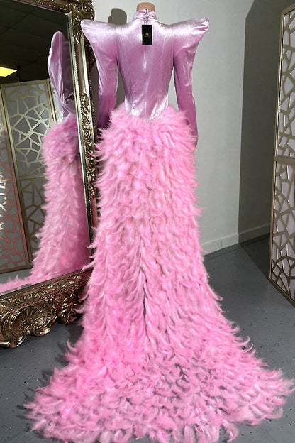 Oscars Pink Feather Dress(Ready To Ship)