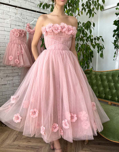 Pandora |Princess Strapless Light Pink Prom Dress with Flowers