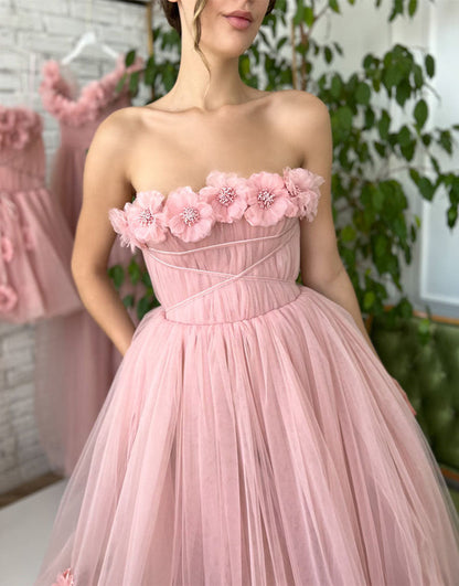 Pandora |Princess Strapless Light Pink Prom Dress with Flowers