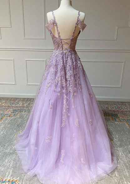 Aliana | Princess Spaghetti Straps Floor-Length Tulle Prom Dress With Beading Appliqued