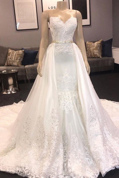 Princess White Sweetheart Mermaid Court Train Wedding Dresses