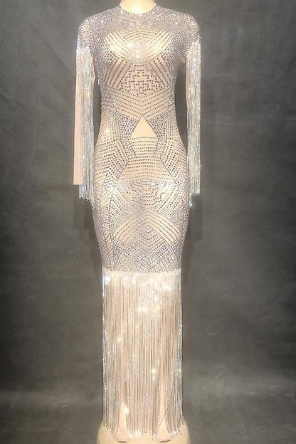 Rainfall Mesh Diamante Maxi Dress (Rhinestones)