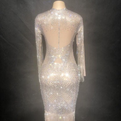 Rainfall Mesh Diamante Maxi Dress (Rhinestones)