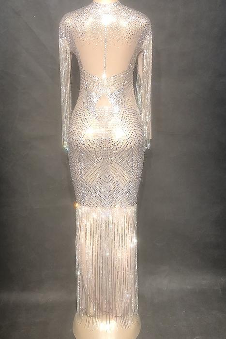 Rainfall Mesh Diamante Maxi Dress (Rhinestones)