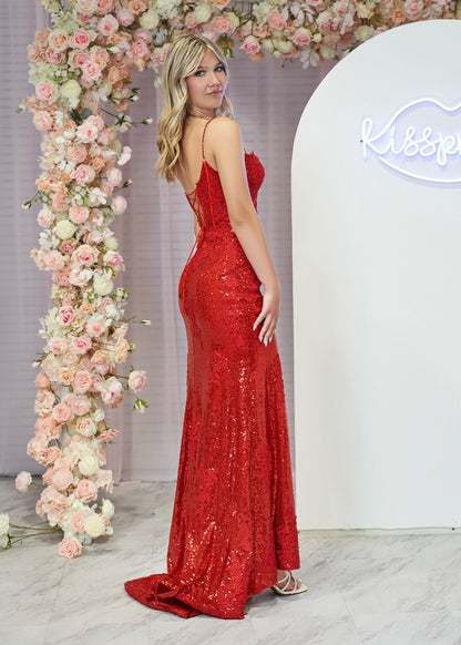 Kairi |Mermaid Spaghetti Straps Appliques Prom Dress with Slit