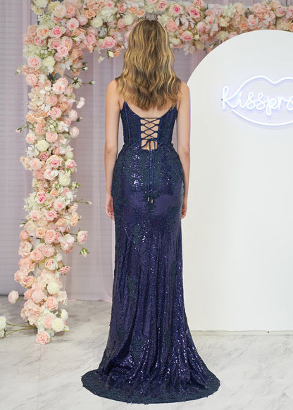 Kairi |Mermaid Spaghetti Straps Appliques Prom Dress with Slit