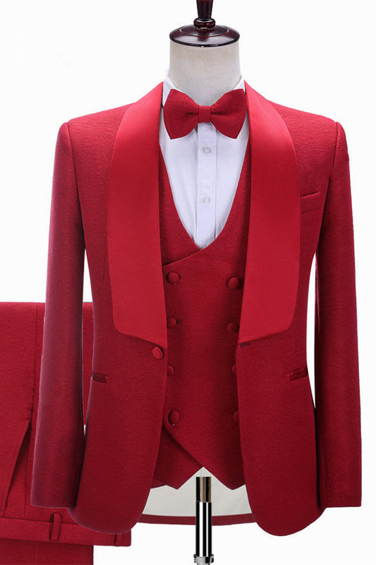 Red Three-piece Shawl Lapel Slim Fit Wedding Suits