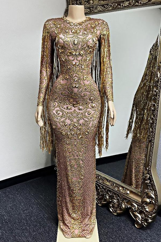 Rome Deluxe Gold Maxi Diamante Dress