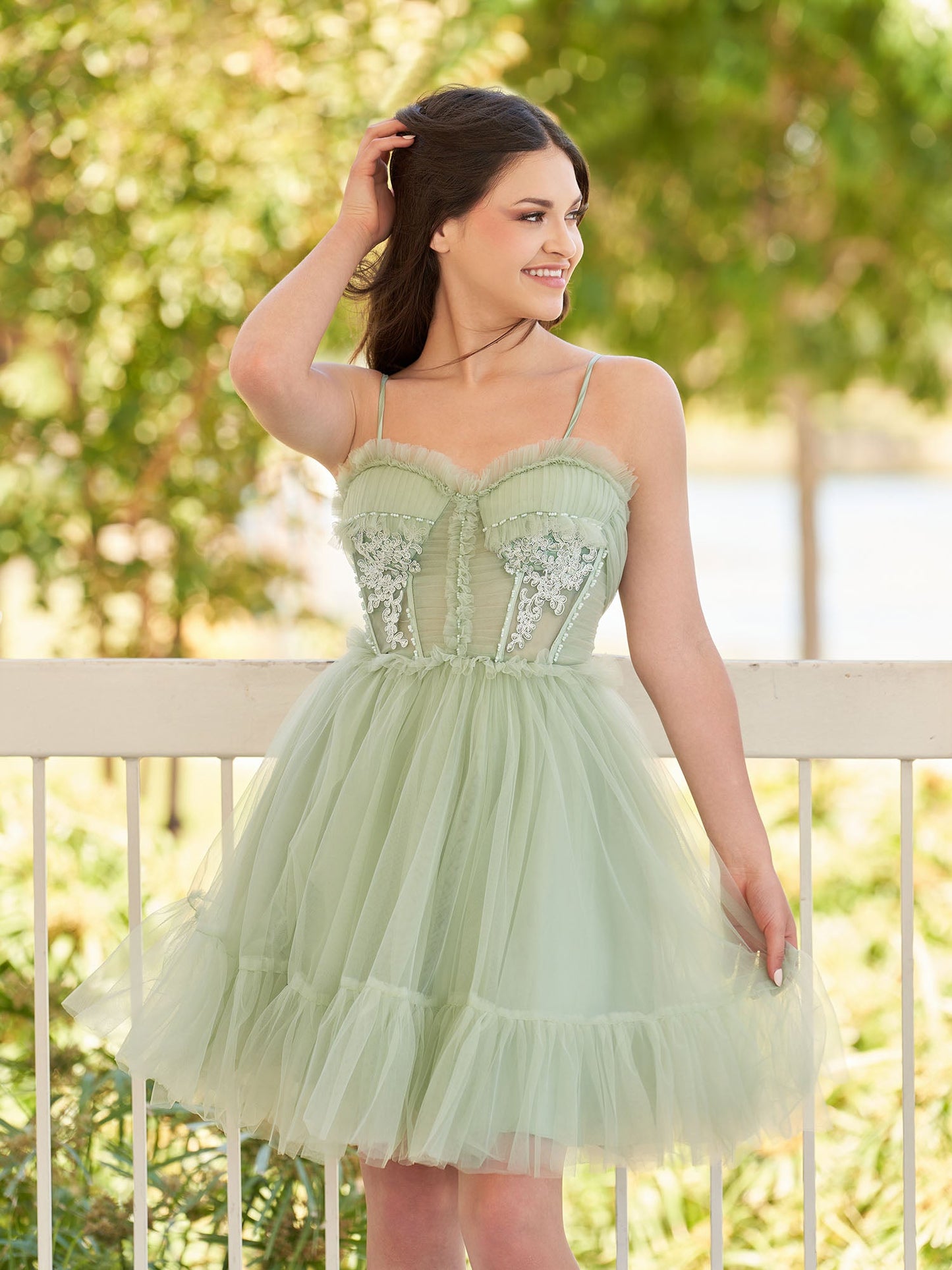 Rosa | Spaghetti Straps Tulle Lace Appliques  Short Prom Dresses With Bow