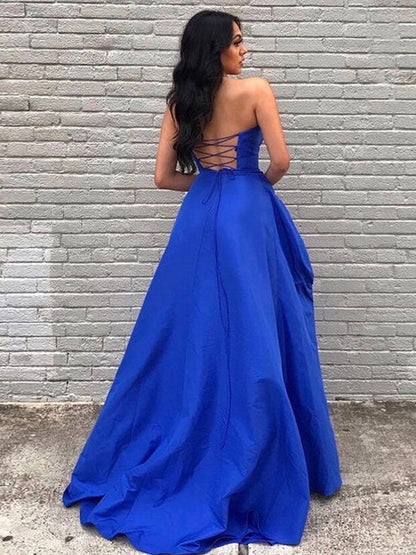 Rosario | A Line Sweetheart Satin Long Prom Dresses with Slit