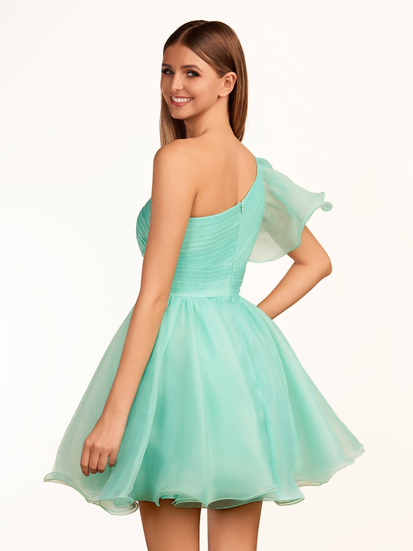 Rose | Ivory A-line One Shoulder Organza Ruffled Homecoming Dress