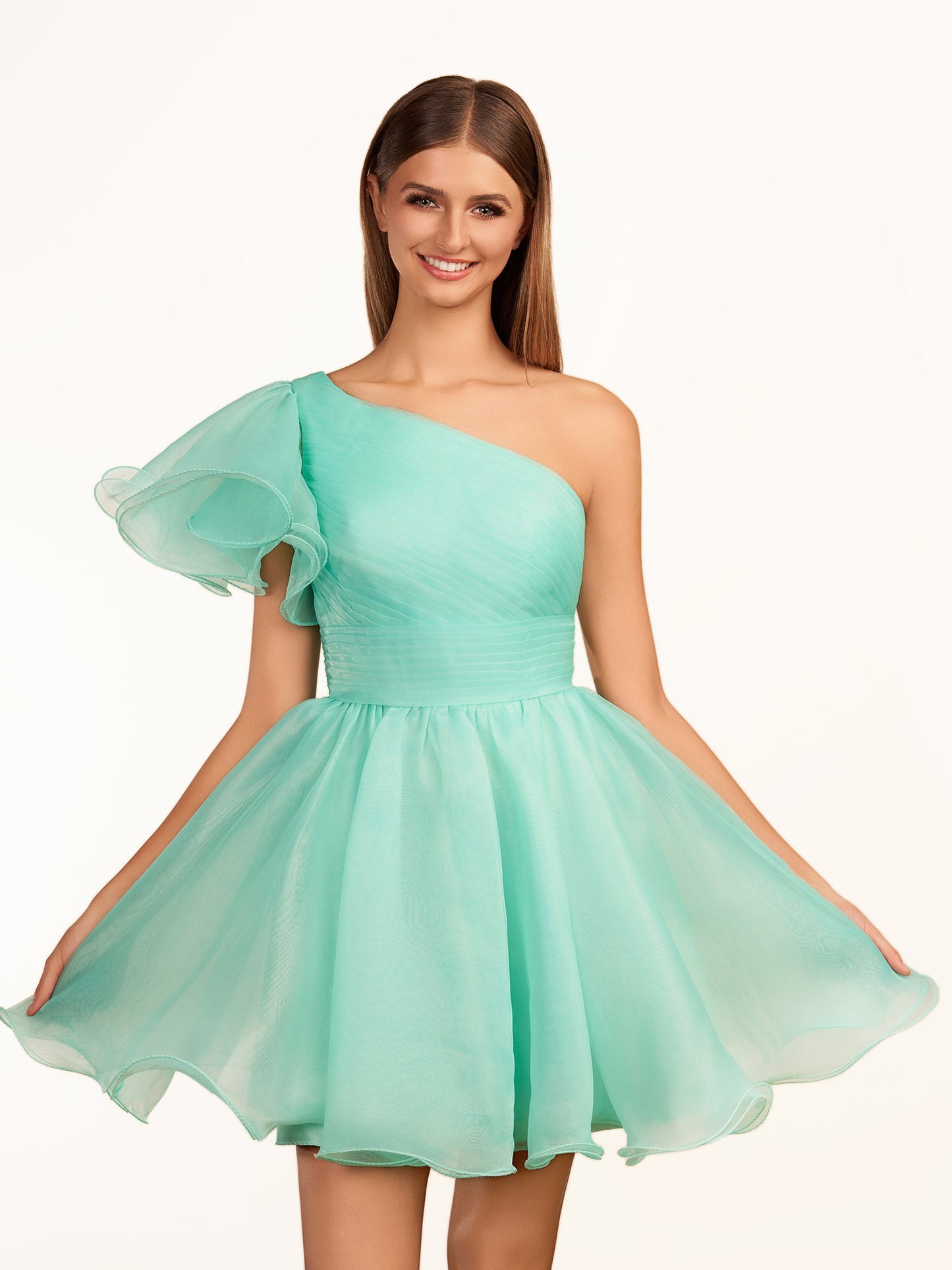 Rose | Ivory A-line One Shoulder Organza Ruffled Homecoming Dress