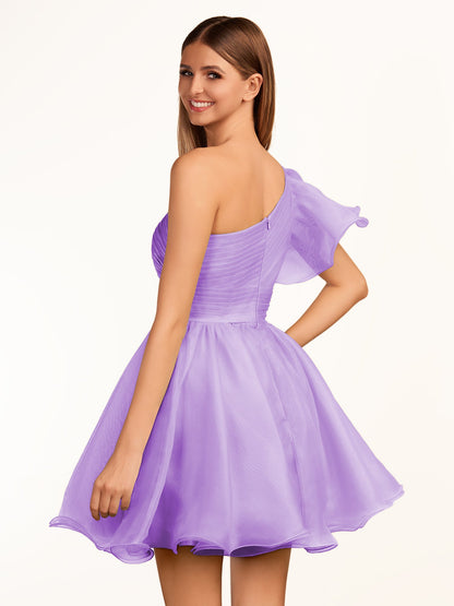 Rose | Ivory A-line One Shoulder Organza Ruffled Homecoming Dress