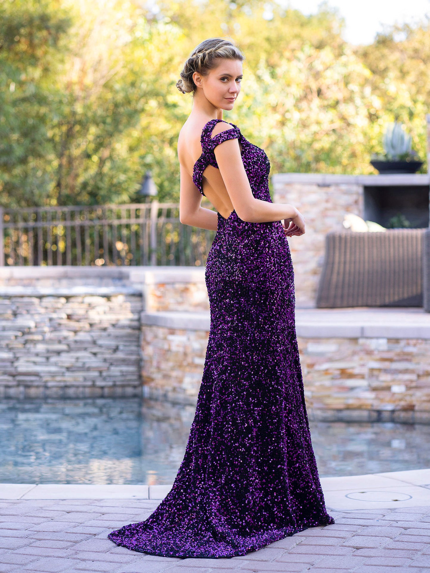 Grape Mermaid One-Shoulder Sequin Long Prom Dress with Slit