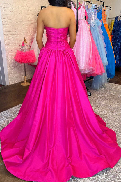 Seraphia | Strapless Fuchsia Beaded A-Line Long Prom Dresss