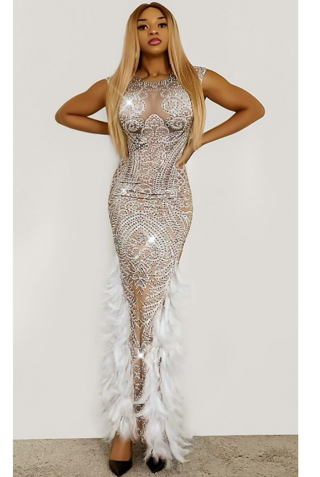 Shana Diamante Feather Dress (Rhinestones)