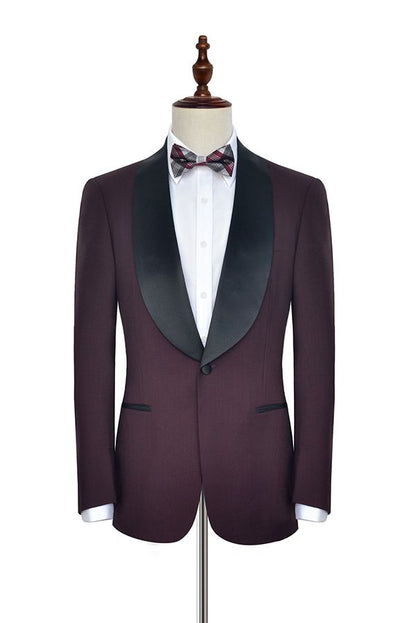 Sharp-looking Black Shawl Collor One Button Burgundy Wedding Suits for Men