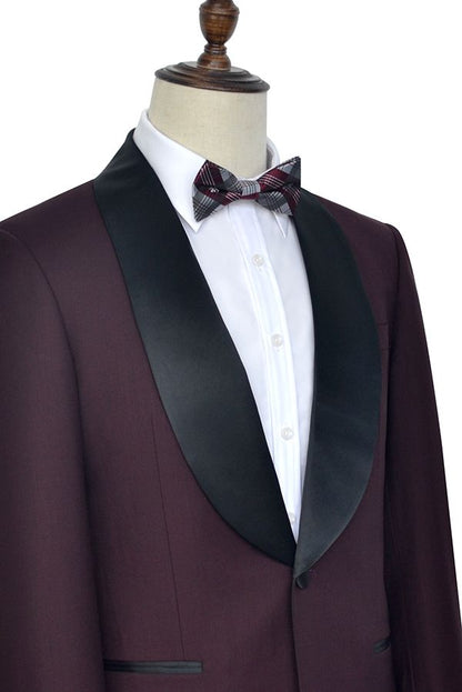 Sharp-looking Black Shawl Collor One Button Burgundy Wedding Suits for Men