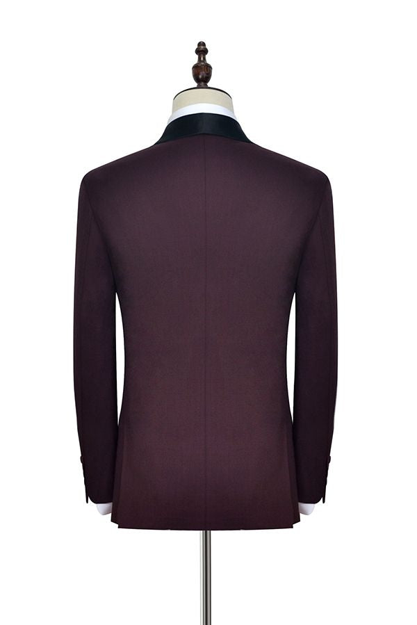 Sharp-looking Black Shawl Collor One Button Burgundy Wedding Suits for Men