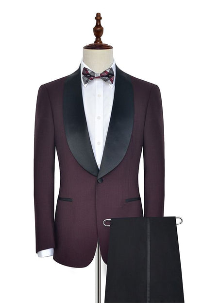 Sharp-looking Black Shawl Collor One Button Burgundy Wedding Suits for Men