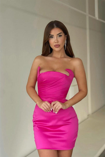 Short Mermaid Strapless Asymmetrical Mini Sleeveless Open Back Sexy Homecoming Dress