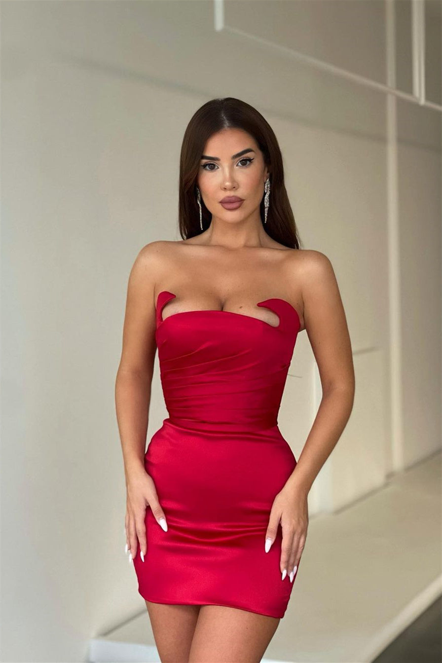 Short Mermaid Strapless Asymmetrical Mini Sleeveless Open Back Sexy Homecoming Dress