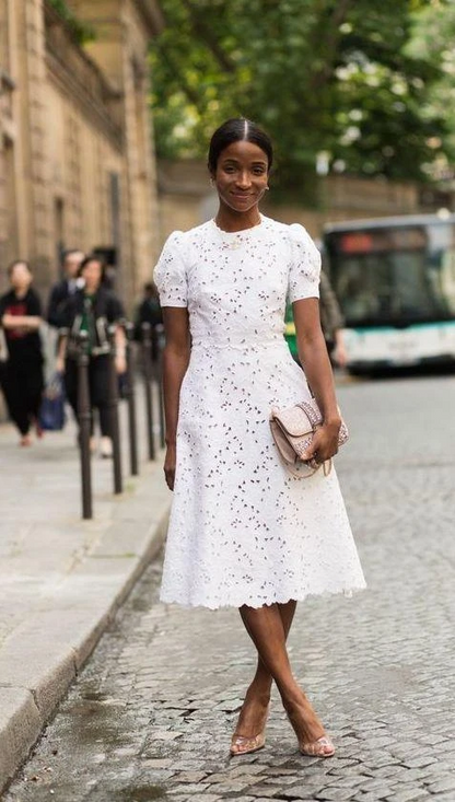 Short sleeves White Knee-length White Homecoming Dress for Sale