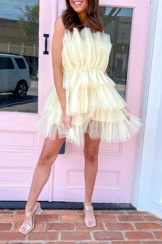 LTP1452,Fluffy Off White Tulle Strapless Homecoming Dresses Short Party Dress