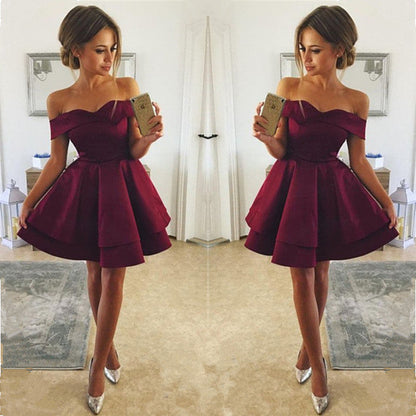 Simple Burgundy Short Homecoming Dresses Off Shoulder A-Line Hoco Dresses