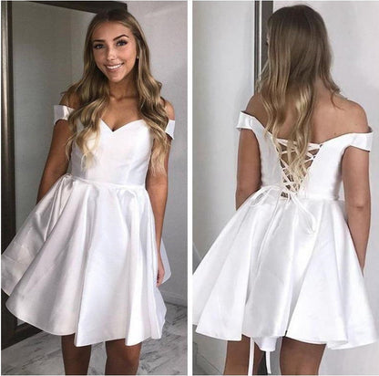 LTP0477,White Homecoming Dresses Off The Shoulder Mini Prom Dress