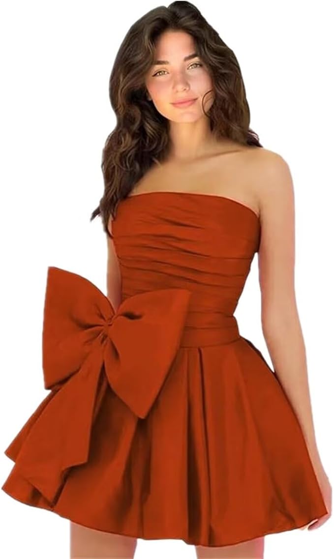 Sleeveless Ruched Short Homecoming Dresses Simple Mini Party Wear Dress with Bow