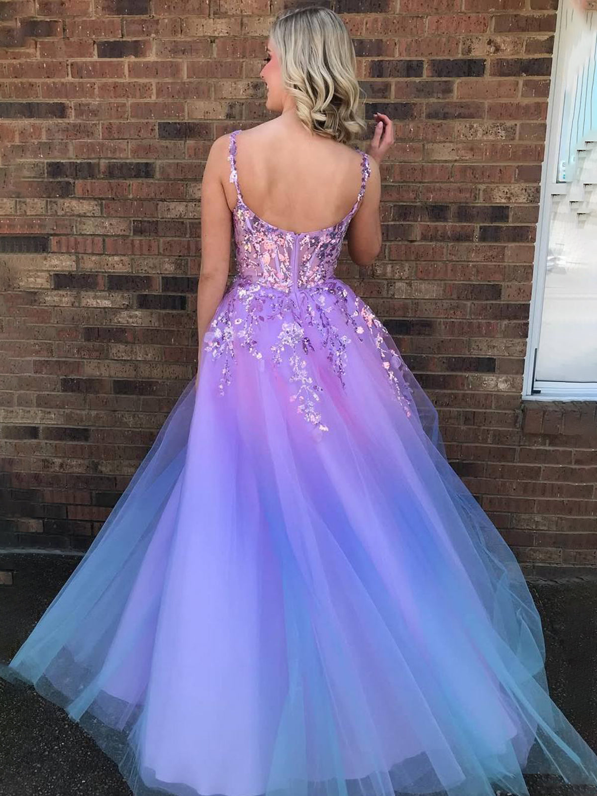 Sorrel | A-Line Straps Appliques Empire-Waist Sleeveless Tulle Prom Dress