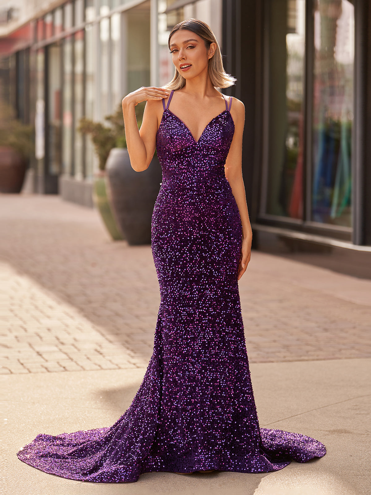 Maddison |Sparkly Blue Mermaid Sequins Long Backless Prom Dress